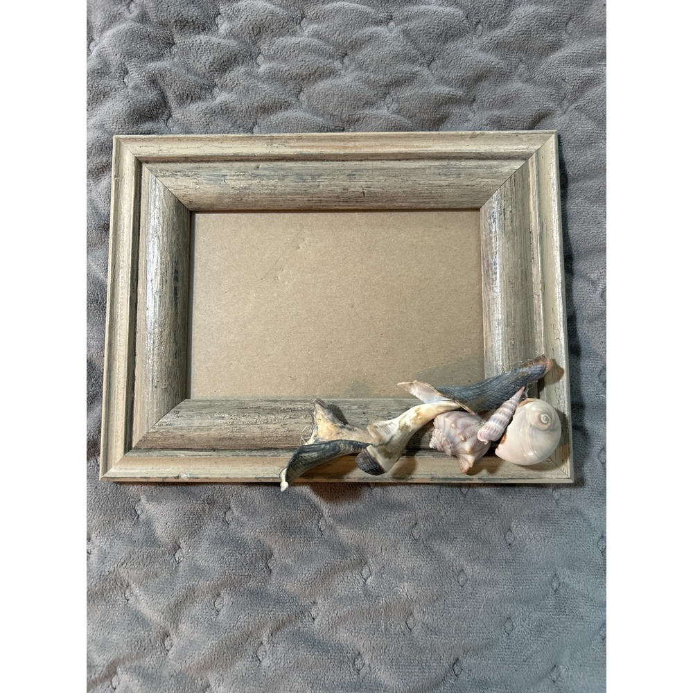 Seashell Picture Frame Coastal Beach‎ Decor Distressed Wood 4x6 Photo